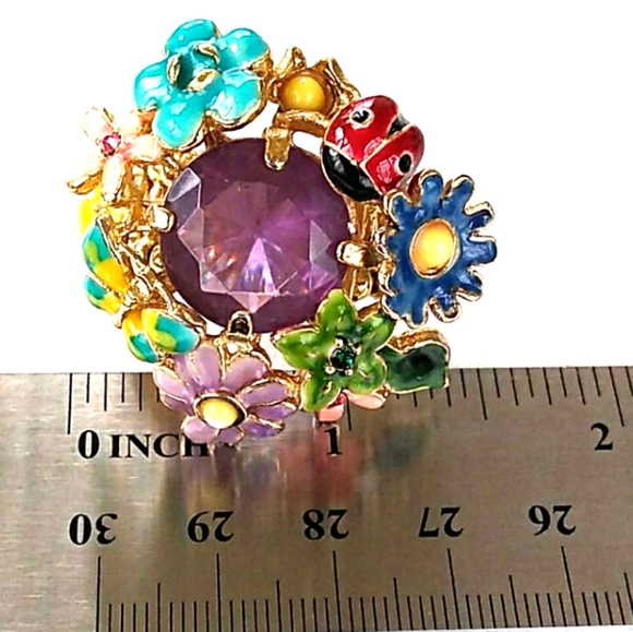 NOS Enamel Flower Butterfly Ladybug Amethyst Glass - Picture 4 of 8